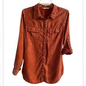 Soft surroundings button front shirt burnt Orange lyocell Medium